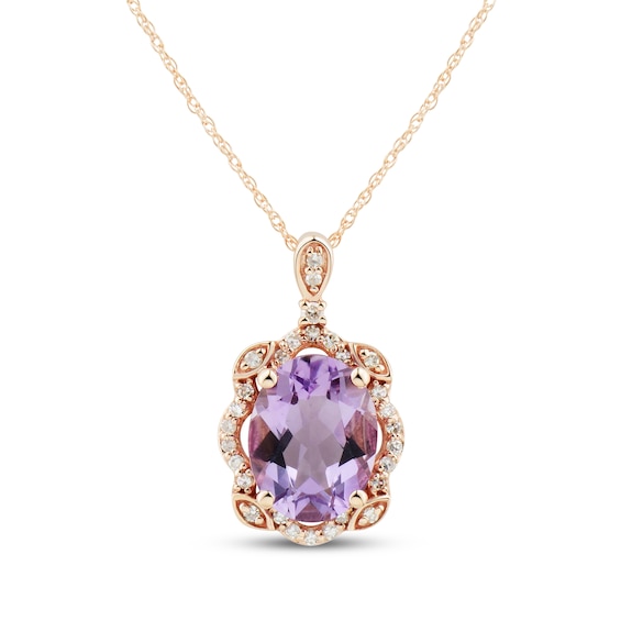 Oval-Cut Light Amethyst & Diamond Necklace 1/10 ct tw 10K Rose Gold 18"
