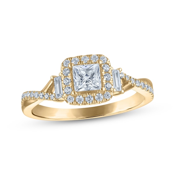 Adore Lab-Grown Diamonds Princess-Cut Halo Engagement Ring 7/8 ct tw 14K Yellow Gold