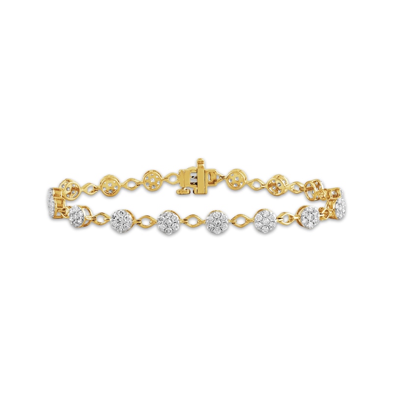 Main Image 1 of KAY Lab-Grown Diamonds Cluster Link Bracelet 2 ct tw 14K Yellow Gold-Plated Sterling Silver 7"