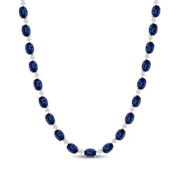 Oval-Cut Blue Lab-Created Sapphire & White Lab-Created Sapphire Tennis Necklace Sterling Silver 17"