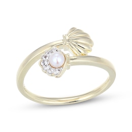 Cultured Pearl & White Lab-Created Sapphire Seashell Bypass Ring 10K Yellow Gold