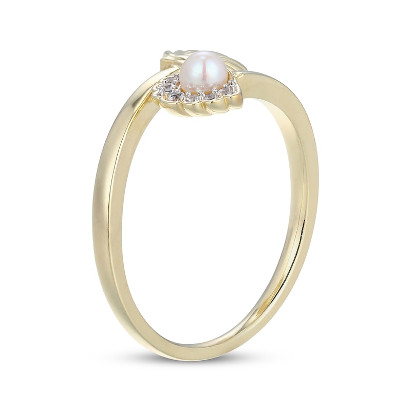 Main Image 2 of Cultured Pearl & White Lab-Created Sapphire Seashell Bypass Ring 10K Yellow Gold