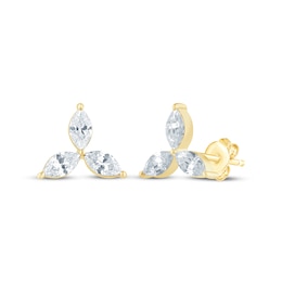 Monique Lhuillier Bliss Marquise-Cut Lab-Grown Diamond Three-Stone Stud Earrings 1/2 ct tw 24K Yellow Gold Vermeil Sterling Silver