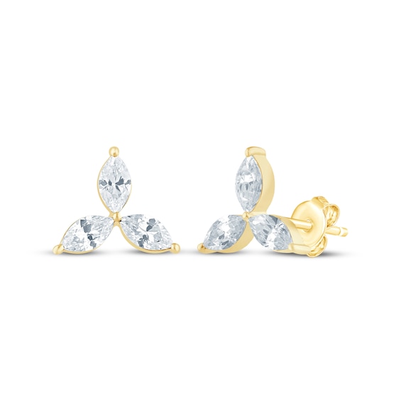 Monique Lhuillier Bliss Marquise-Cut Lab-Grown Diamond Three-Stone Stud Earrings 1/2 ct tw 24K Yellow Gold Vermeil Sterling Silver