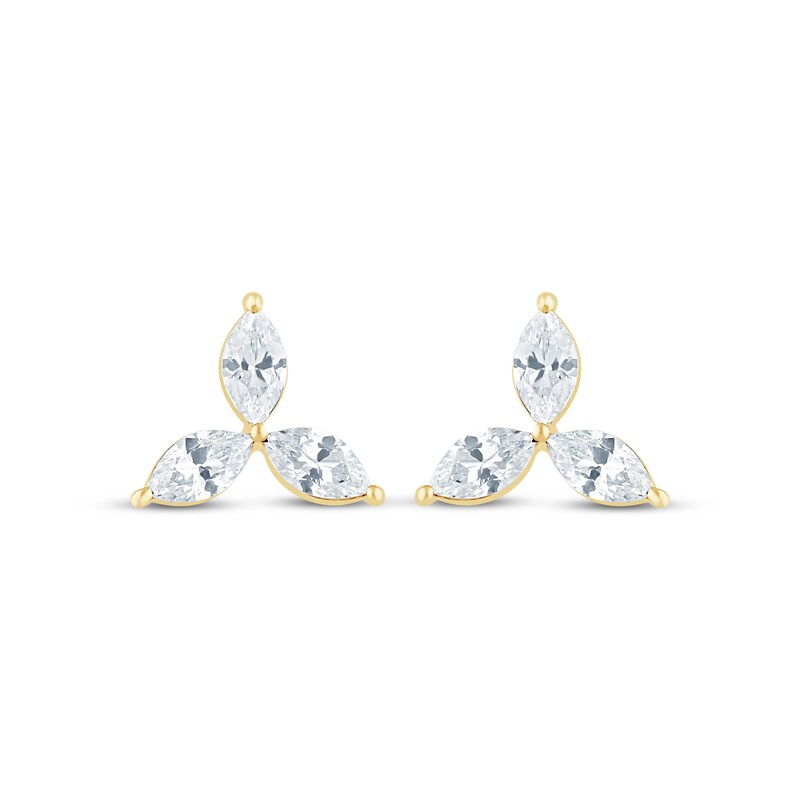 Main Image 2 of Monique Lhuillier Bliss Marquise-Cut Lab-Grown Diamond Three-Stone Stud Earrings 1/2 ct tw 24K Yellow Gold Vermeil Sterling Silver