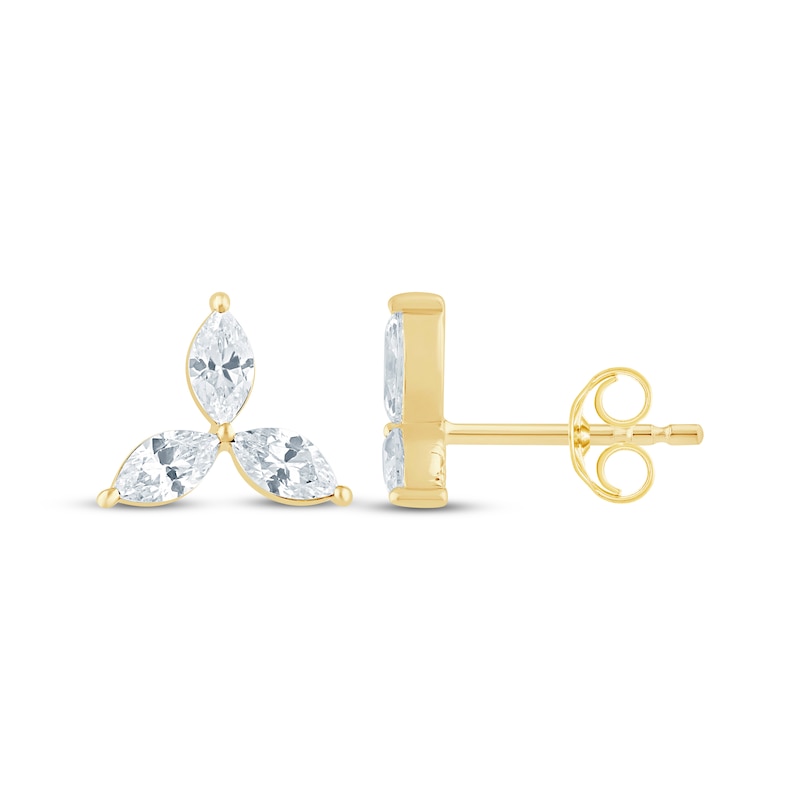 Main Image 3 of Monique Lhuillier Bliss Marquise-Cut Lab-Grown Diamond Three-Stone Stud Earrings 1/2 ct tw 24K Yellow Gold Vermeil Sterling Silver