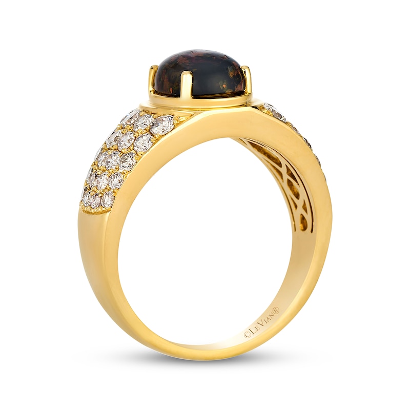 Main Image 3 of Le Vian Men's Oval-Cut Chocolate Aquadite Ring 1-3/8 ct tw Diamonds 14K Honey Gold