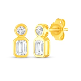 KAY Lab-Grown Diamonds Round & Emerald-Cut Two-Stone Stud Earrings 5/8 ct tw 10K Yellow Gold
