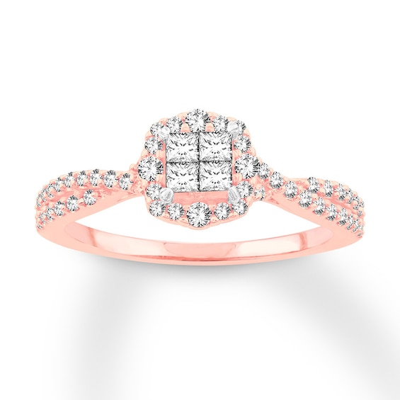 Now + Forever Diamond Engagement Ring 1/2 ct tw Princess & Round-cut 14K Rose Gold