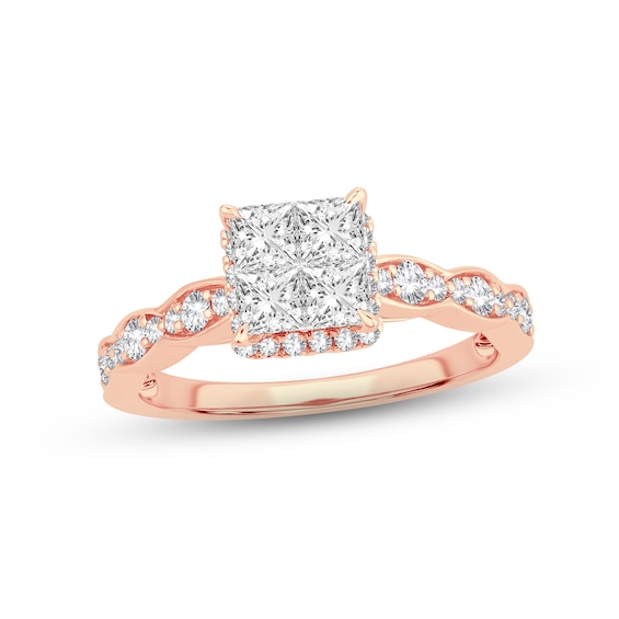 Now + Forever Multi-Diamond Engagement Ring 1 ct tw Princess & Round-cut 14K Rose Gold