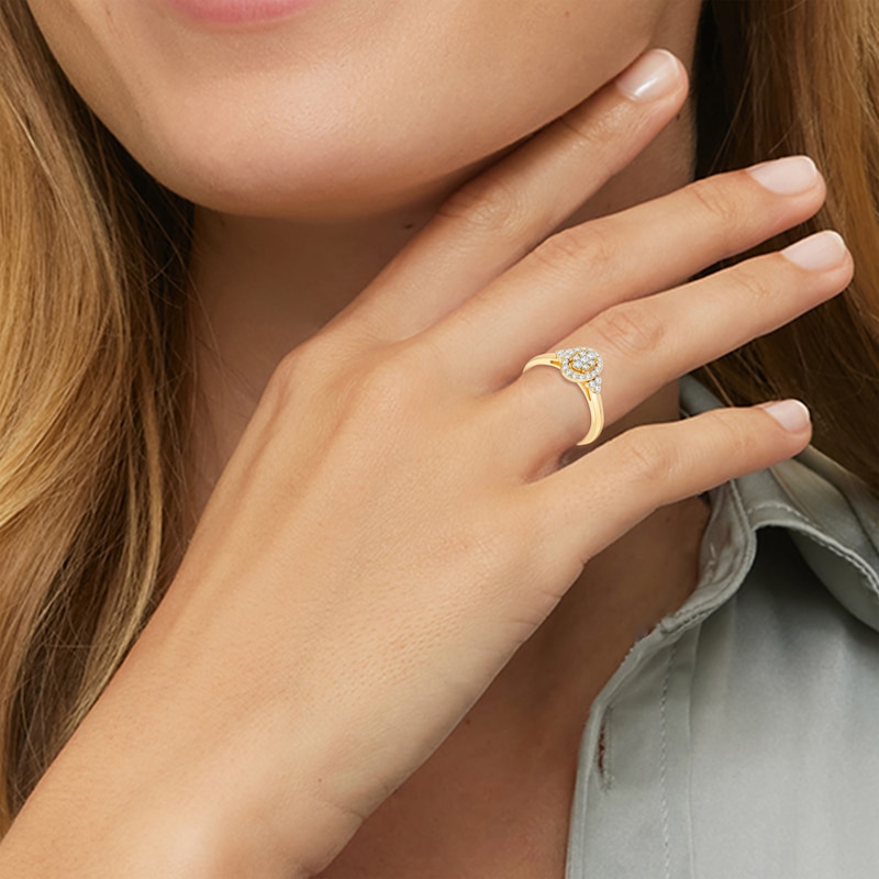 Main Image 6 of Multi-Diamond Cushion Halo Promise Ring 1/5 ct tw 10K Yellow Gold