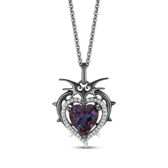 Disney Treasures The Nightmare Before Christmas Lab-Created Alexandrite & Diamond Heart Necklace 1/10 ct tw Sterling Silver & Black Rhodium 19"