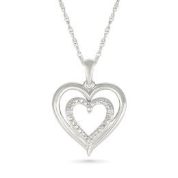 Diamond Accent Double Open Heart Necklace Sterling Silver