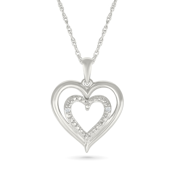 Diamond Accent Double Open Heart Necklace Sterling Silver