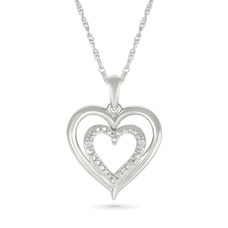 Main Image 1 of Diamond Accent Double Open Heart Necklace Sterling Silver