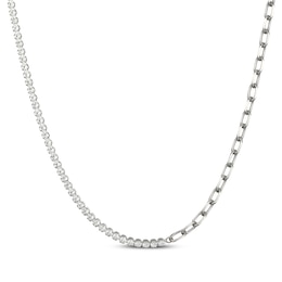White Lab-Created Sapphire & Curb Chain Half-and-Half Necklace Sterling Silver 20"