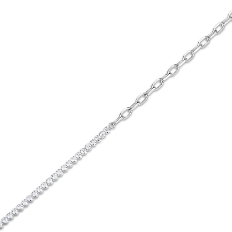 Main Image 3 of White Lab-Created Sapphire & Curb Chain Half-and-Half Necklace Sterling Silver 20"
