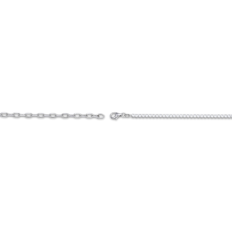 Main Image 4 of White Lab-Created Sapphire & Curb Chain Half-and-Half Necklace Sterling Silver 20"