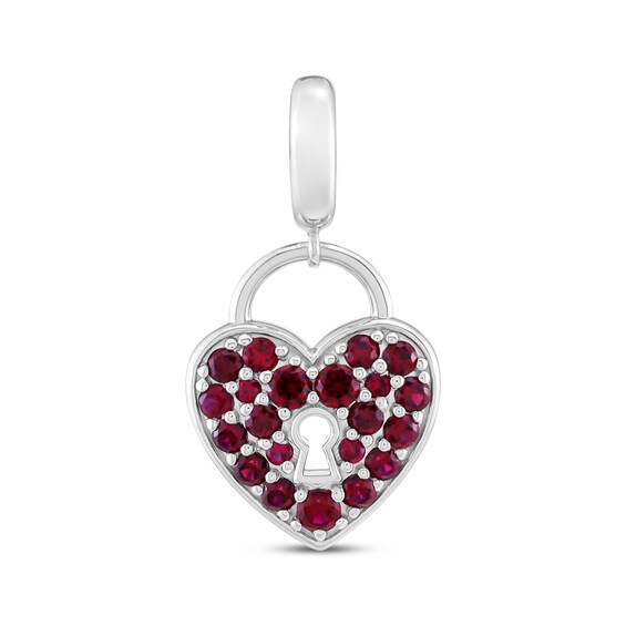 Lab-Created Ruby Heart Lock Charm Sterling Silver