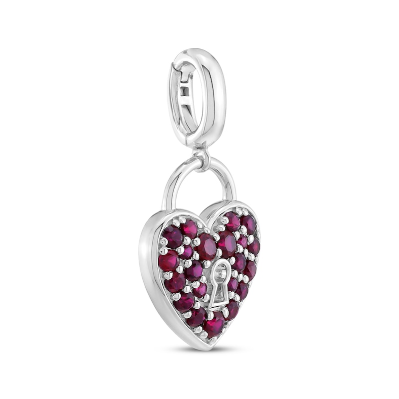 Main Image 2 of Lab-Created Ruby Heart Lock Charm Sterling Silver