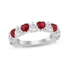Thumbnail Image 1 of Heart-Shaped Lab-Created Ruby & White Lab-Created Sapphire Alternating Ring Sterling Silver