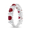 Thumbnail Image 2 of Heart-Shaped Lab-Created Ruby & White Lab-Created Sapphire Alternating Ring Sterling Silver