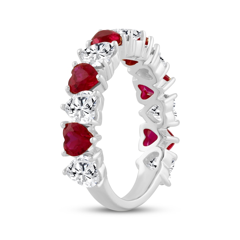 Main Image 2 of Heart-Shaped Lab-Created Ruby & White Lab-Created Sapphire Alternating Ring Sterling Silver