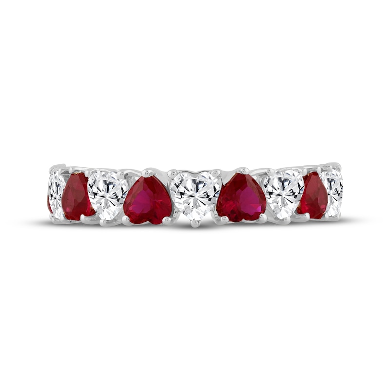 Main Image 3 of Heart-Shaped Lab-Created Ruby & White Lab-Created Sapphire Alternating Ring Sterling Silver