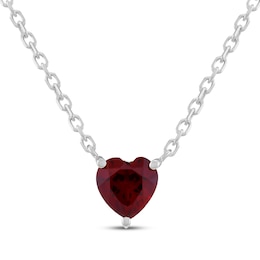 Heart-Shaped Lab-Created Ruby Solitaire Necklace Sterling Silver 18"