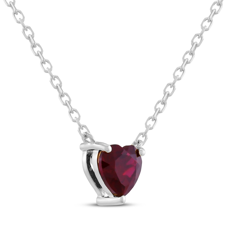 Main Image 2 of Heart-Shaped Lab-Created Ruby Solitaire Necklace Sterling Silver 18"