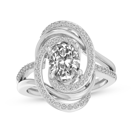 Oval-Cut White Lab-Created Sapphire Swirl Frame Ring Sterling Silver