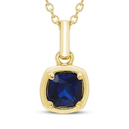 STUDIO BY KAY Cushion-Cut Blue Lab-Created Sapphire Solitaire Necklace 24K Yellow Gold Vermeil Sterling Silver 18"