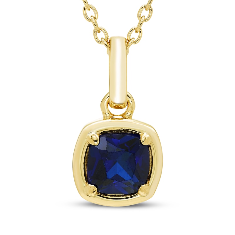 Main Image 1 of STUDIO BY KAY Cushion-Cut Blue Lab-Created Sapphire Solitaire Necklace 24K Yellow Gold Vermeil Sterling Silver 18"
