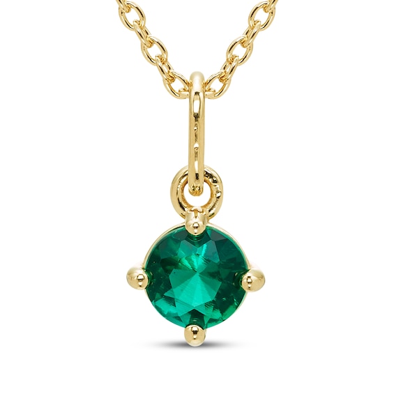 STUDIO BY KAY Round-Cut Lab-Created Emerald Solitaire Necklace 24K Yellow Gold Vermeil Sterling Silver 18"