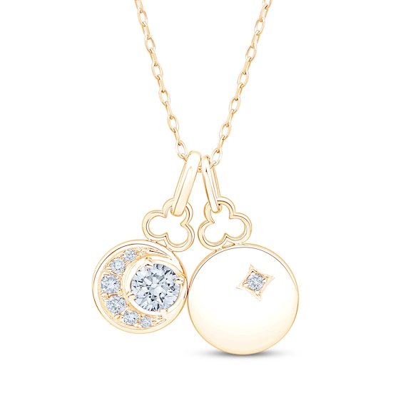 KAY Lab-Grown Diamonds Moon & Star Charm Necklace 1/2 ct tw 10K Yellow Gold 18"