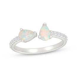 Pear-Shaped Lab-Created Opal & White Lab-Created Sapphire Deconstructed Ring Sterling Silver