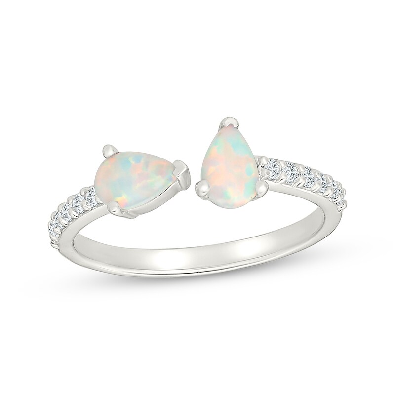 Main Image 1 of Pear-Shaped Lab-Created Opal & White Lab-Created Sapphire Deconstructed Ring Sterling Silver