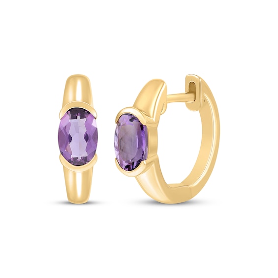 STUDIO BY KAY Oval-Cut Amethyst Solitaire Huggie Hoop Earrings 24K Yellow Gold Vermeil Sterling Silver