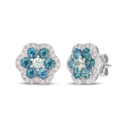 Le VIan Montana Sapphire Ombré Flower Stud Earrings 3/8 ct tw Diamonds 14K Vanilla Gold