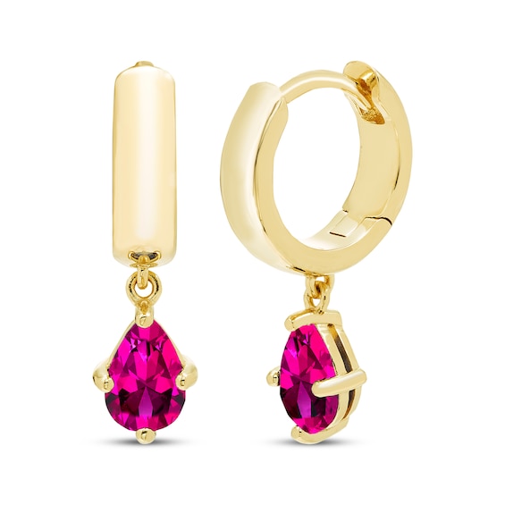 STUDIO BY KAY Pear-Shaped Pink Lab-Created Sapphire Solitaire Hoop Drop Earrings 24K Yellow Gold Vermeil Sterling Silver