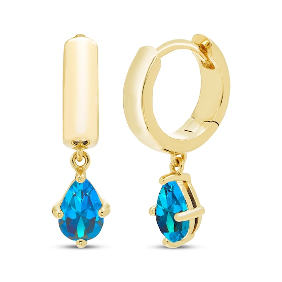 STUDIO BY KAY Pear-Shaped Swiss Blue Topaz Solitaire Hoop Drop Earrings 24K Yellow Gold Vermeil Sterling Silver