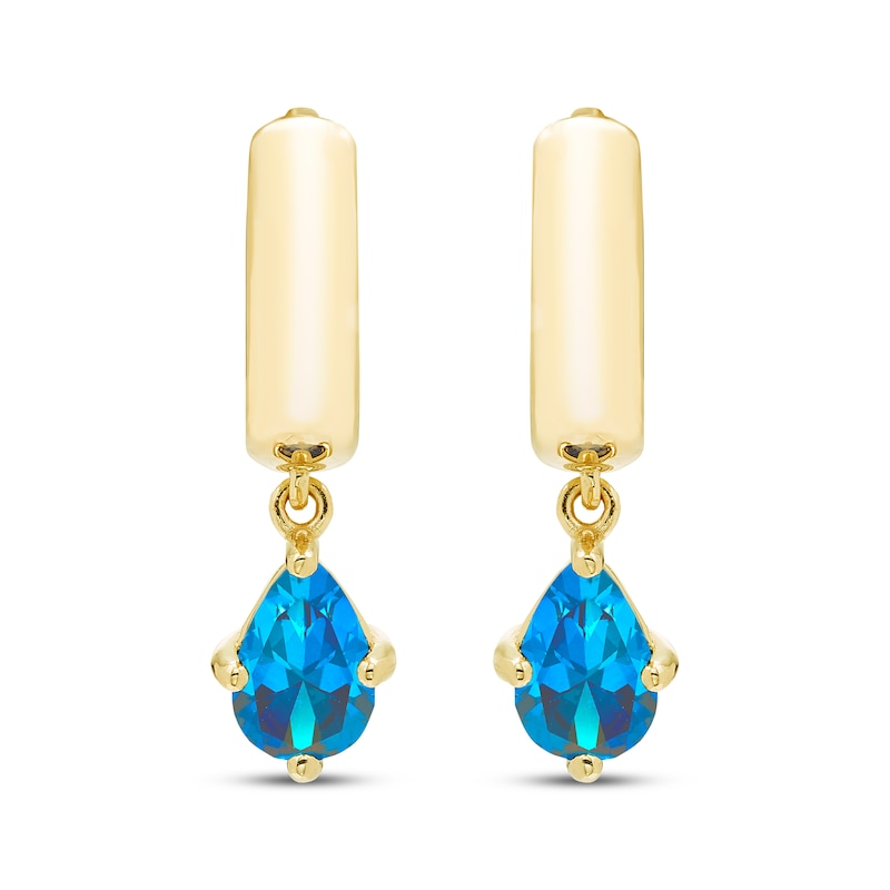 Main Image 2 of STUDIO BY KAY Pear-Shaped Swiss Blue Topaz Solitaire Hoop Drop Earrings 24K Yellow Gold Vermeil Sterling Silver