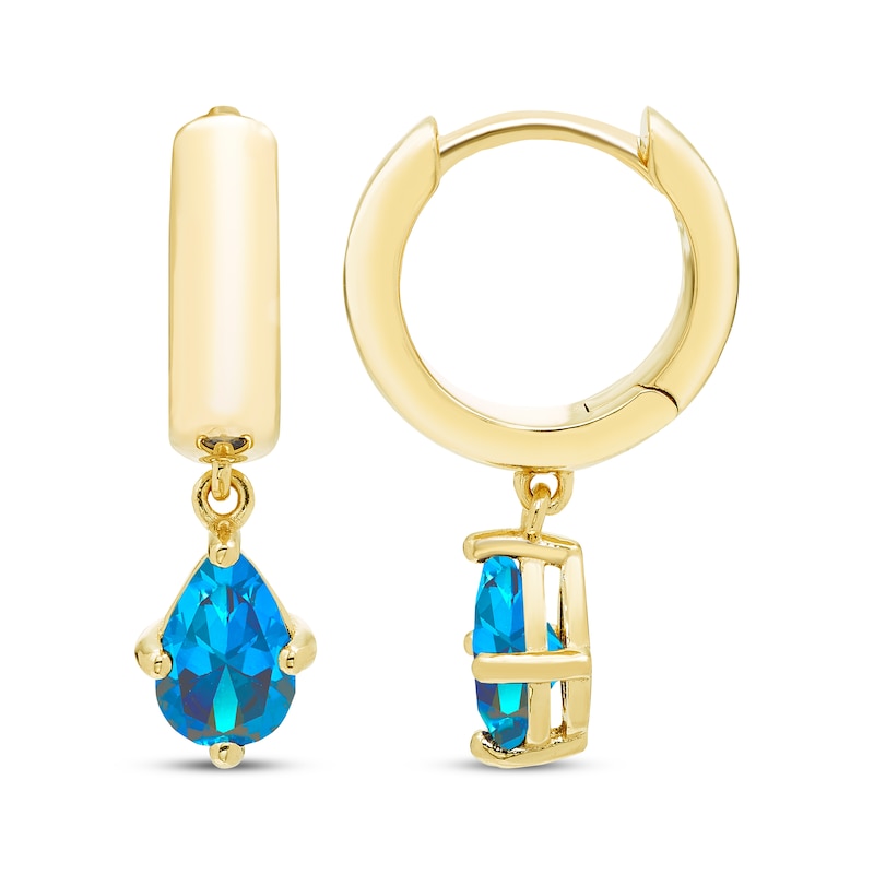 Main Image 3 of STUDIO BY KAY Pear-Shaped Swiss Blue Topaz Solitaire Hoop Drop Earrings 24K Yellow Gold Vermeil Sterling Silver