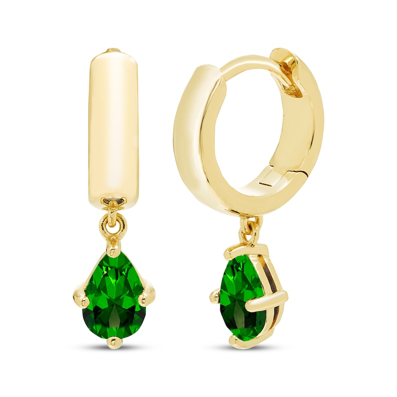 Main Image 1 of STUDIO BY KAY Pear-Shaped Lab-Created Emerald Solitaire Hoop Drop Earrings 24K Yellow Gold Vermeil Sterling Silver