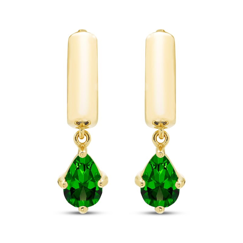Main Image 2 of STUDIO BY KAY Pear-Shaped Lab-Created Emerald Solitaire Hoop Drop Earrings 24K Yellow Gold Vermeil Sterling Silver