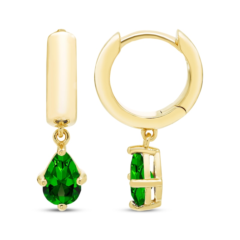 Main Image 3 of STUDIO BY KAY Pear-Shaped Lab-Created Emerald Solitaire Hoop Drop Earrings 24K Yellow Gold Vermeil Sterling Silver
