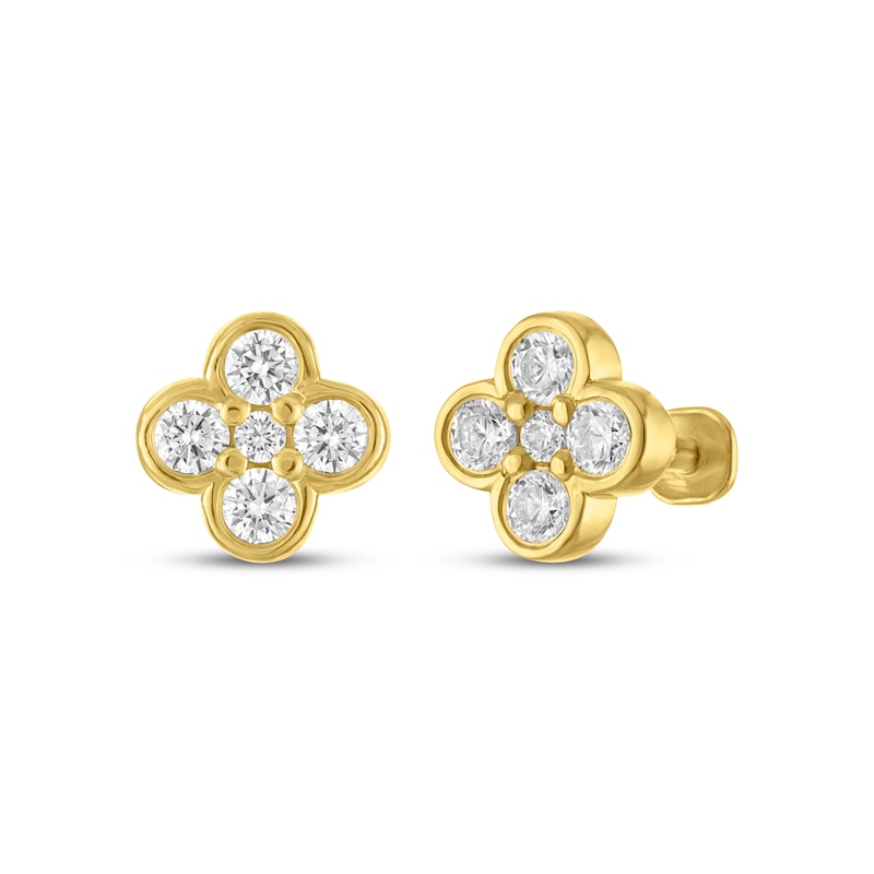 Main Image 1 of STUDIO BY KAY Lab-Grown Diamond Clover Stud Earrings 3/8 ct tw 24K Yellow Gold Vermeil Sterling Silver