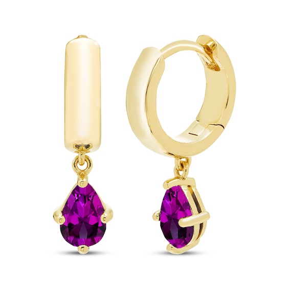 STUDIO BY KAY Pear-Shaped Amethyst Solitaire Hoop Drop Earrings 24K Yellow Gold Vermeil Sterling Silver