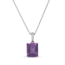 Emerald-Cut Lab-Created Alexandrite & White Lab-Created Sapphire Necklace Sterling Silver 18"