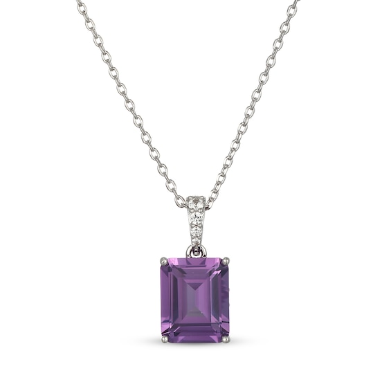 Emerald-Cut Lab-Created Alexandrite & White Lab-Created Sapphire Necklace Sterling Silver 18"